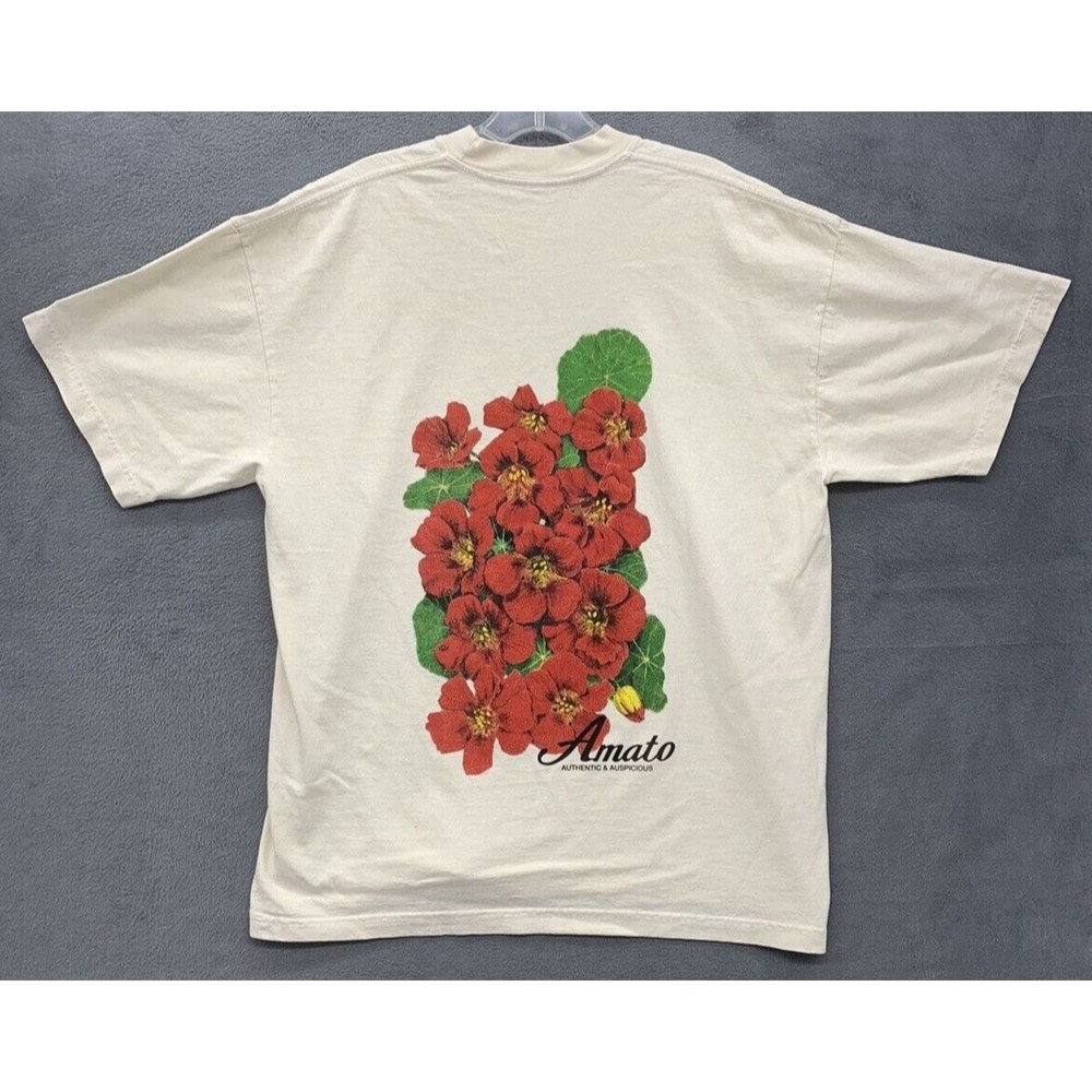 Amato Graphic Tee T-Shirt Men's Size Large Beige Red Roses Made In USA 2021